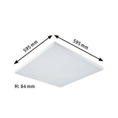 Firkantet hvid LED-loftlampe 595x595 mm med 64 mm højde til moderne belysning