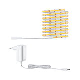 Bande LED flexible blanche avec adaptateur, lumière blanc chaud pour éclairage polyvalent.