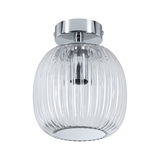 Ceiling light with ribbed clear glass and chrome metal for modern interior lighting
