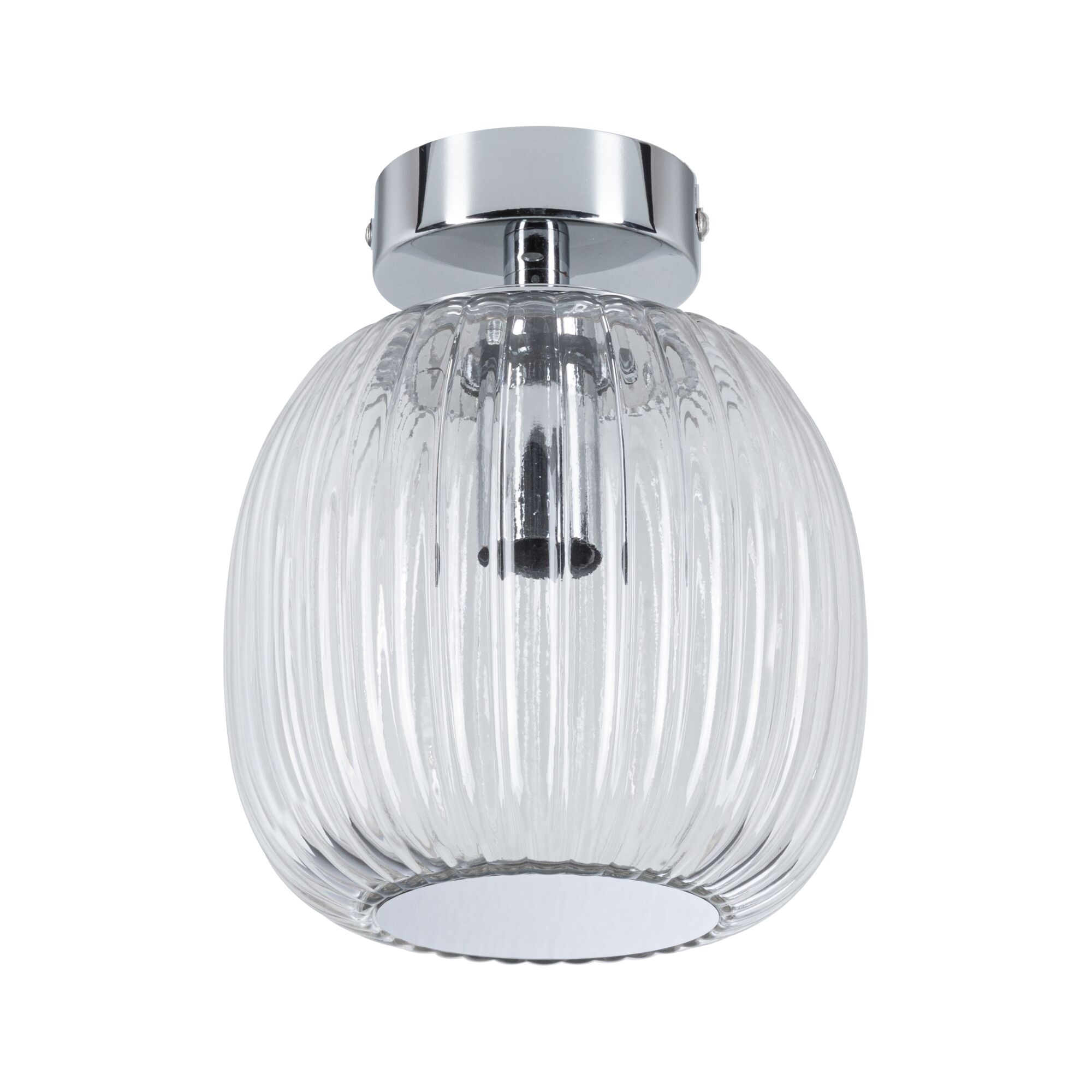 Plafonnier LED Ruya IP44 E14 230V max. 20W gradable Verre/Chrome Plafonnier en verre transparent cannelé avec métal chromé au design moderne pour intérieur