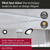 Spot URail Aldan blanc avec lentille sphérique LED fixe et éclairage dimmable blanc chaud