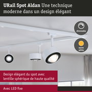 Spot URail Aldan blanc LED avec lumière blanche chaude dimmable et design moderne élégant