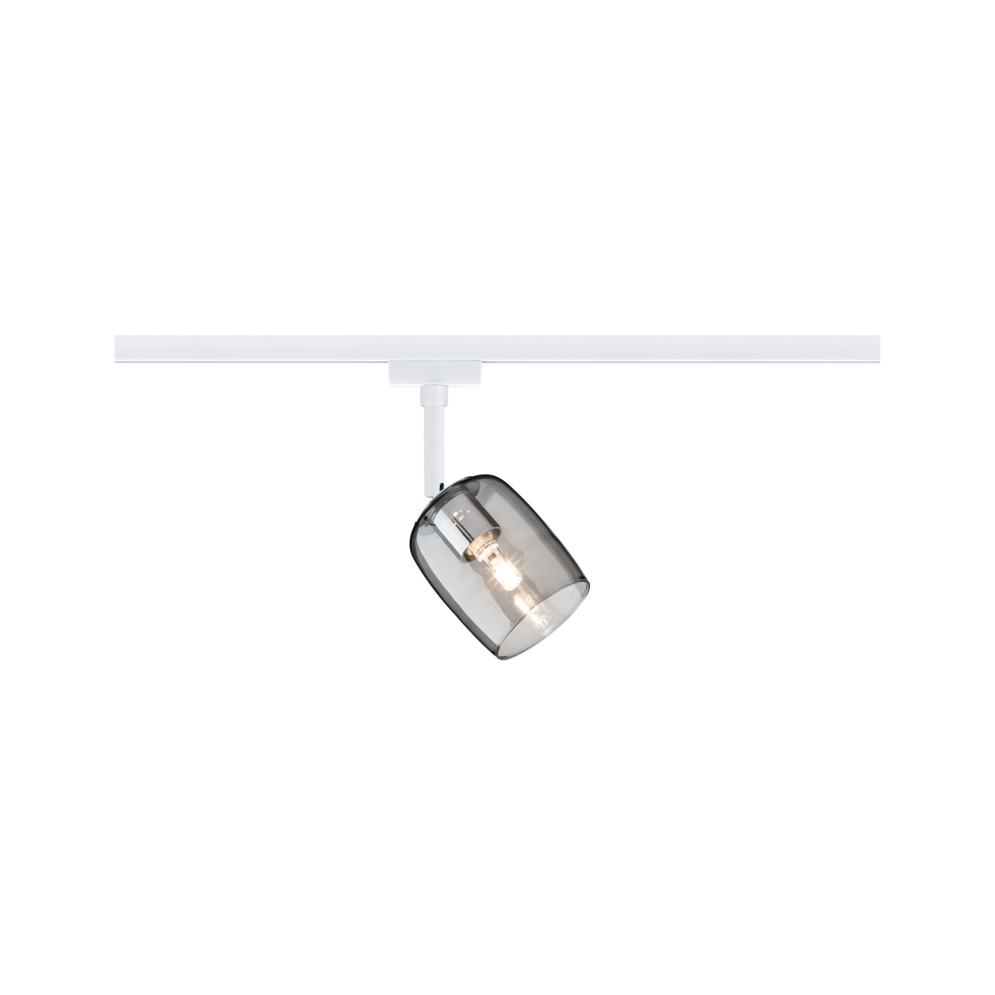 Moderner weißer Schienenspot mit grauem Glas und LED-Leuchte für flexible Raumbeleuchtung