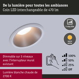 Spot LED encastré blanc avec lumière blanc chaud et gradation en 3 niveaux pour ambiance