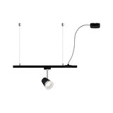 Black LED track light with adjustable spotlight and silver accents for modern indoor lighting
