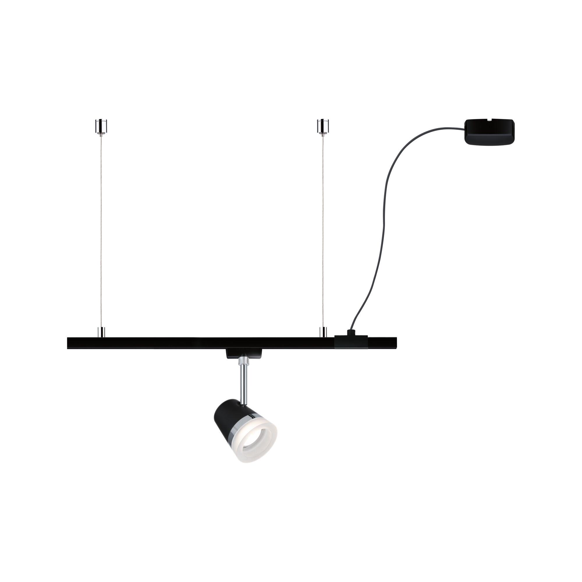 Black metal LED pendant light with adjustable spotlight and cable for modern indoor lighting