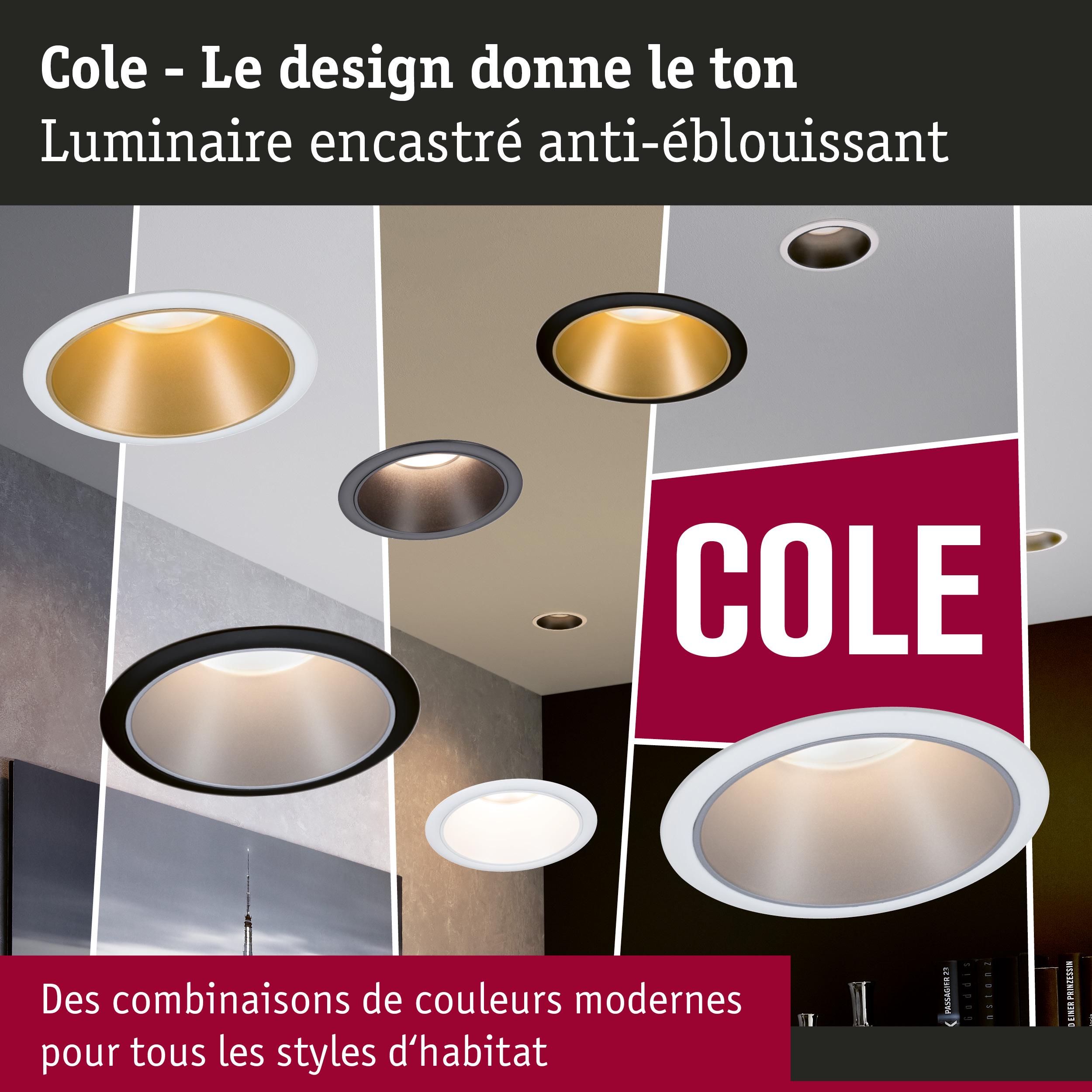 Luminaire encastré Cole anti-éblouissant en blanc, noir et gris avec intérieur doré et blanc