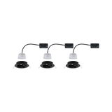 Three white LED recessed spotlights with black frame and cable for modern lighting solutions