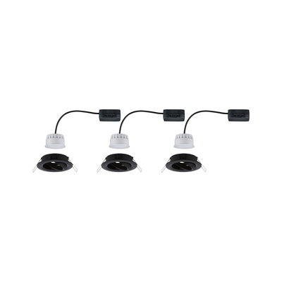 Trois spots encastrés LED blancs avec cadre noir et câble pour éclairage moderne