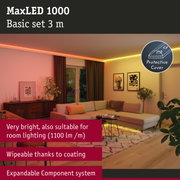 MaxLED 1000 3m LED strip with protective cover, warm white lighting for living room ambiance