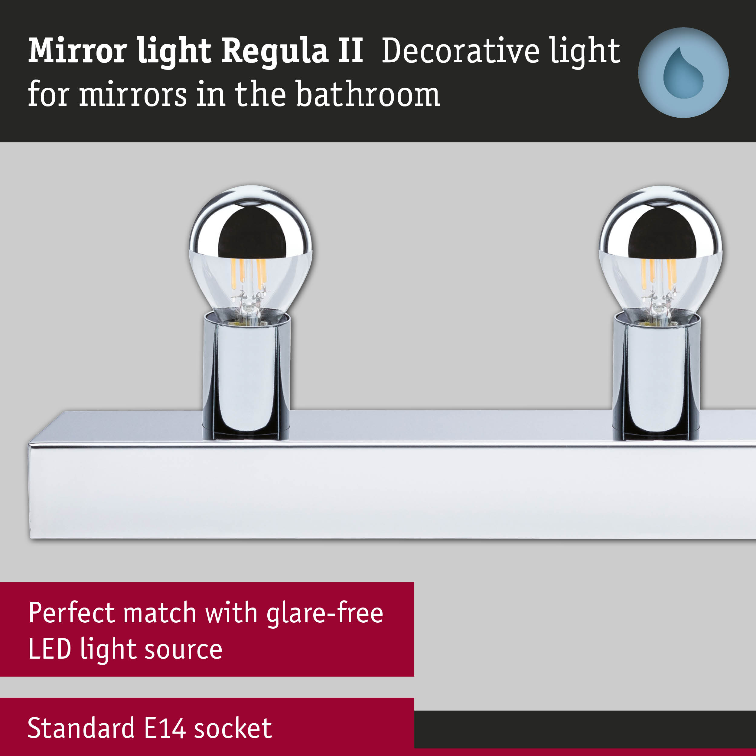 Set Mirror light Regula II including light source 4-lamp IP44 E14 2700K 4x440lm 230V 4x4,8W dimmable Chrome/Crown mirror silver