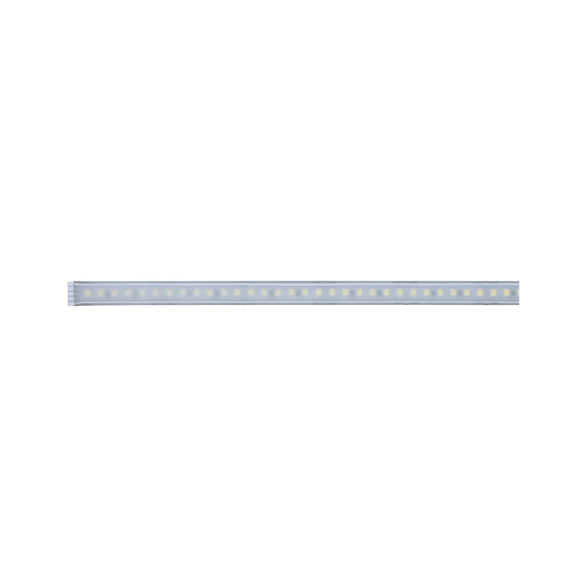 Long LED light strip with white LEDs and transparent casing for versatile lighting solutions