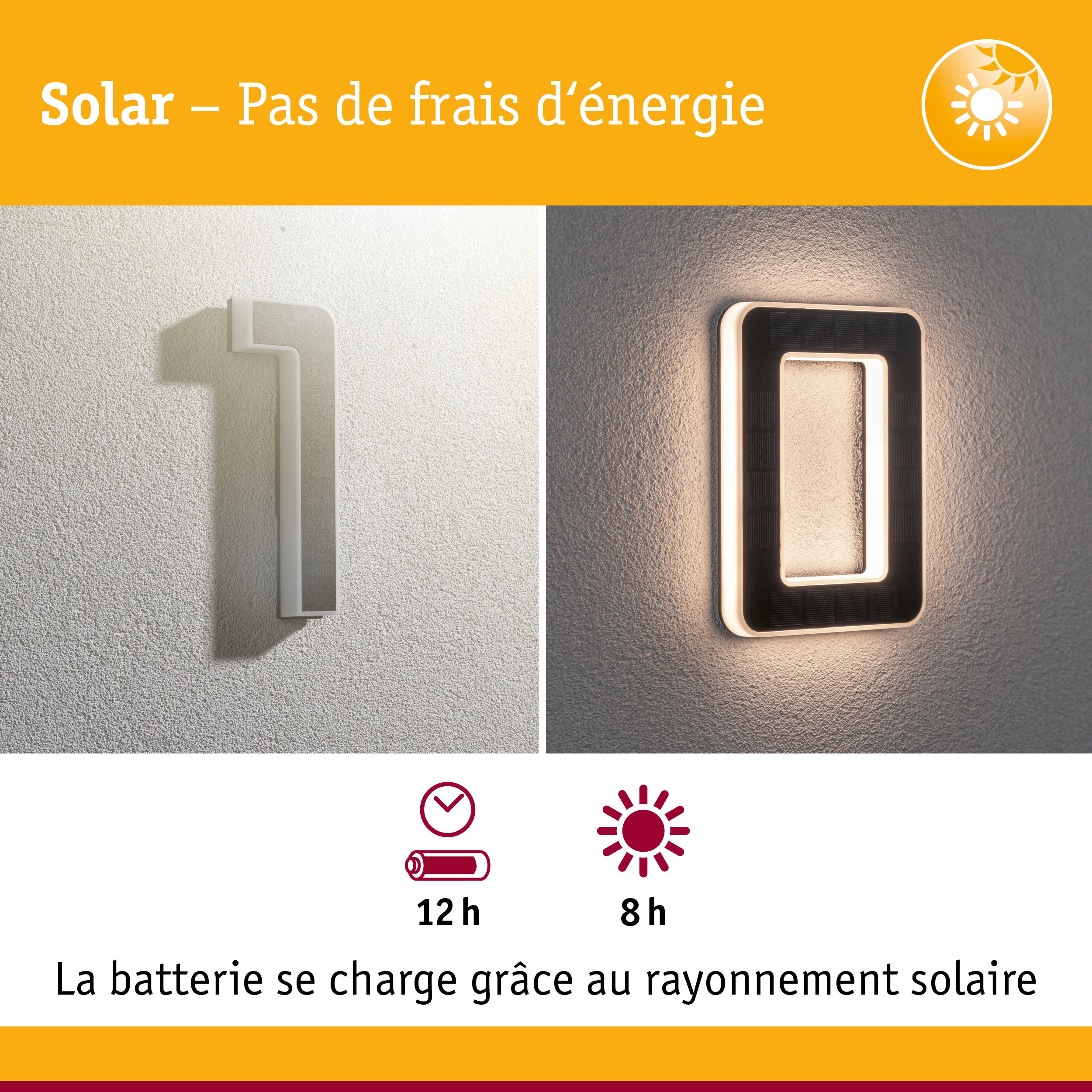 Applique murale LED solaire blanche et noire avec éclairage extérieur économique en énergie
