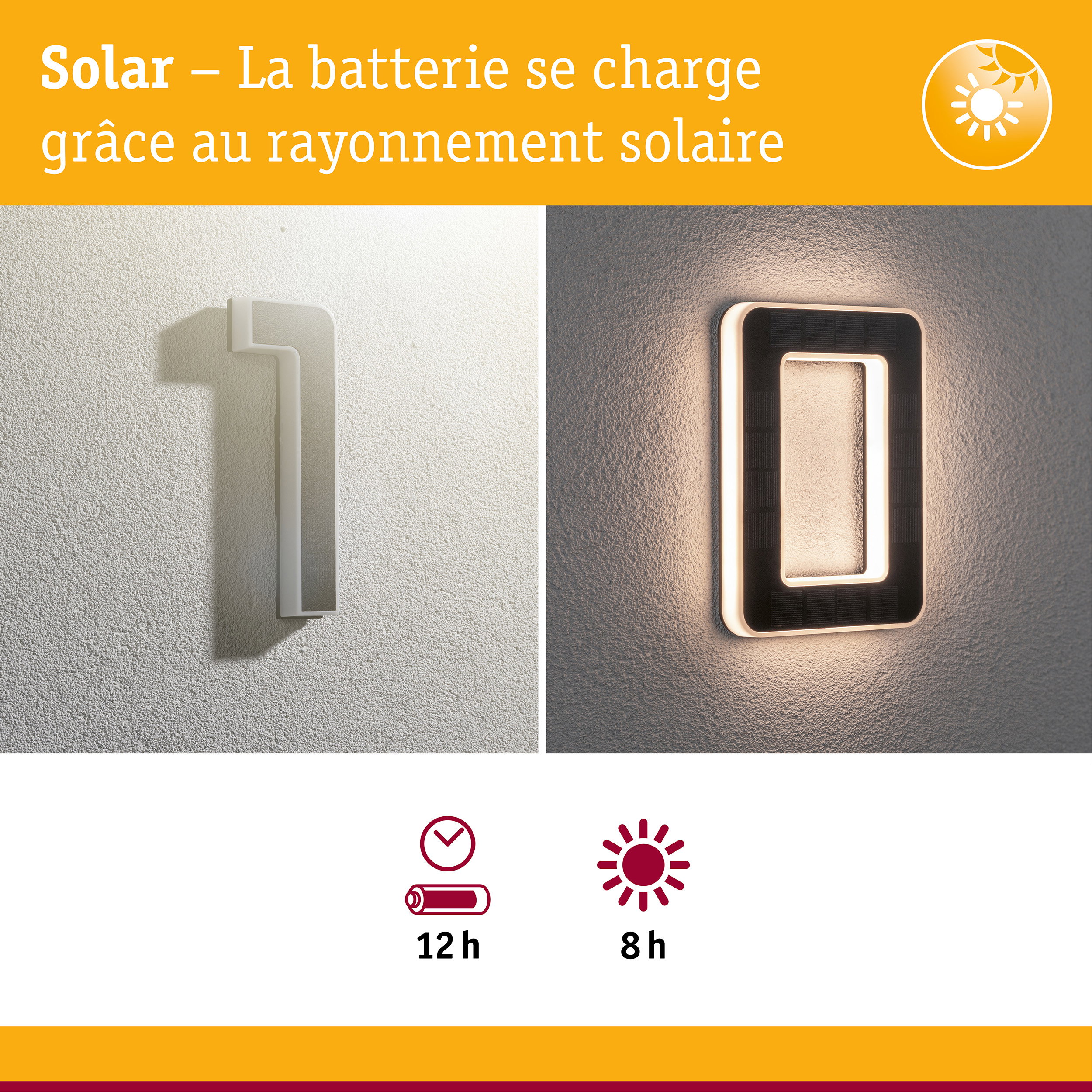 Applique murale LED solaire blanche et noire avec éclairage extérieur économique en énergie