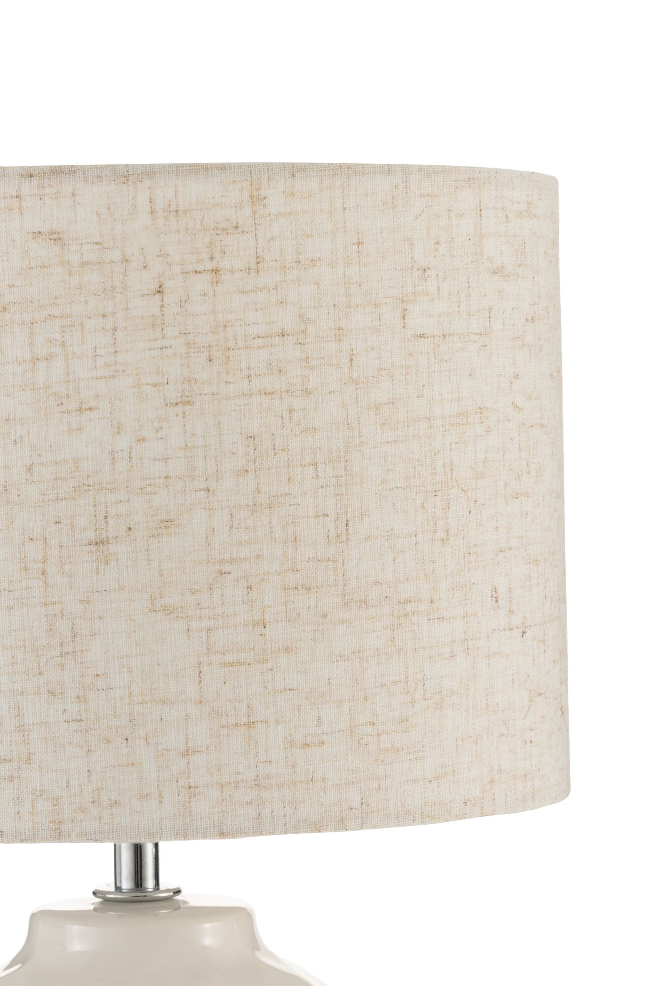 Beige Lampenschirm aus Leinen mit cremefarbenem Keramikfuß und Metallakzent für Wohnraumbeleuchtung
