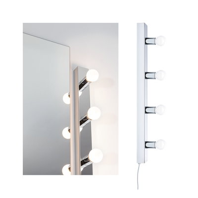 Modern white LED mirror light with four round bulbs for bathroom lighting