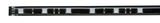 Black LED strip with white LEDs and electronic components for flexible lighting applications.