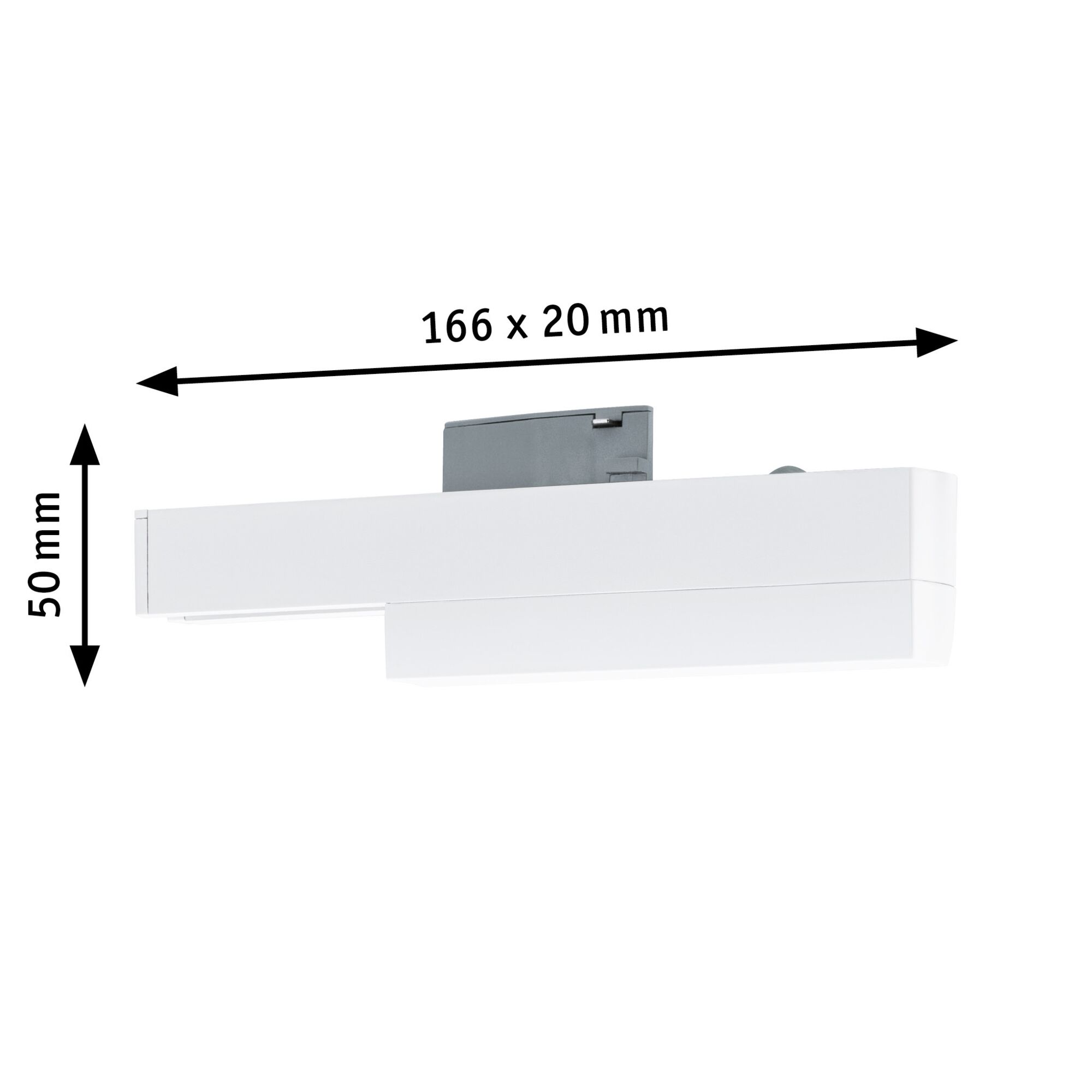 Weißes LED-Tracklight mit Maßen 166 x 50 x 20 mm, modernes Schienenlicht für Innenräume