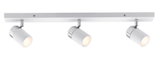 Three-light white LED ceiling spotlight with chrome accents for modern room lighting