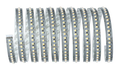 Flexible LED strip with warm white diodes on silver board for modern lighting solutions