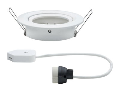 Spot encastré blanc en métal avec clips ressort et adaptateur câble pour éclairage LED