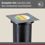Eingebaute LED-Bodenleuchte mit quadratischer Edelstahlabdeckung und farbwechselndem Licht für Außenbereiche