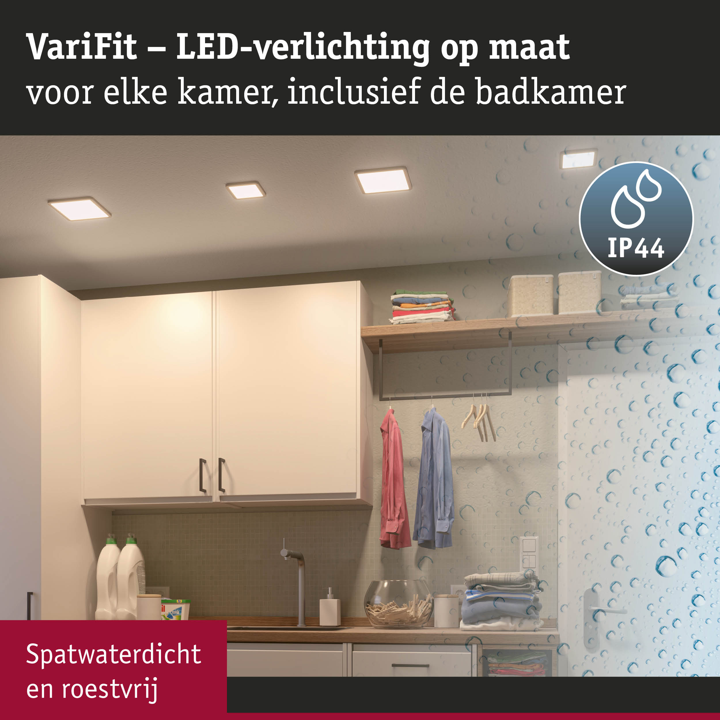 VariFit witte LED-plafondlampen op maat voor keuken en badkamer met IP44 spatwaterdichtheid