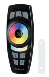 Télécommande noire Paulmann avec roue de couleur et boutons gris pour contrôle de lumière