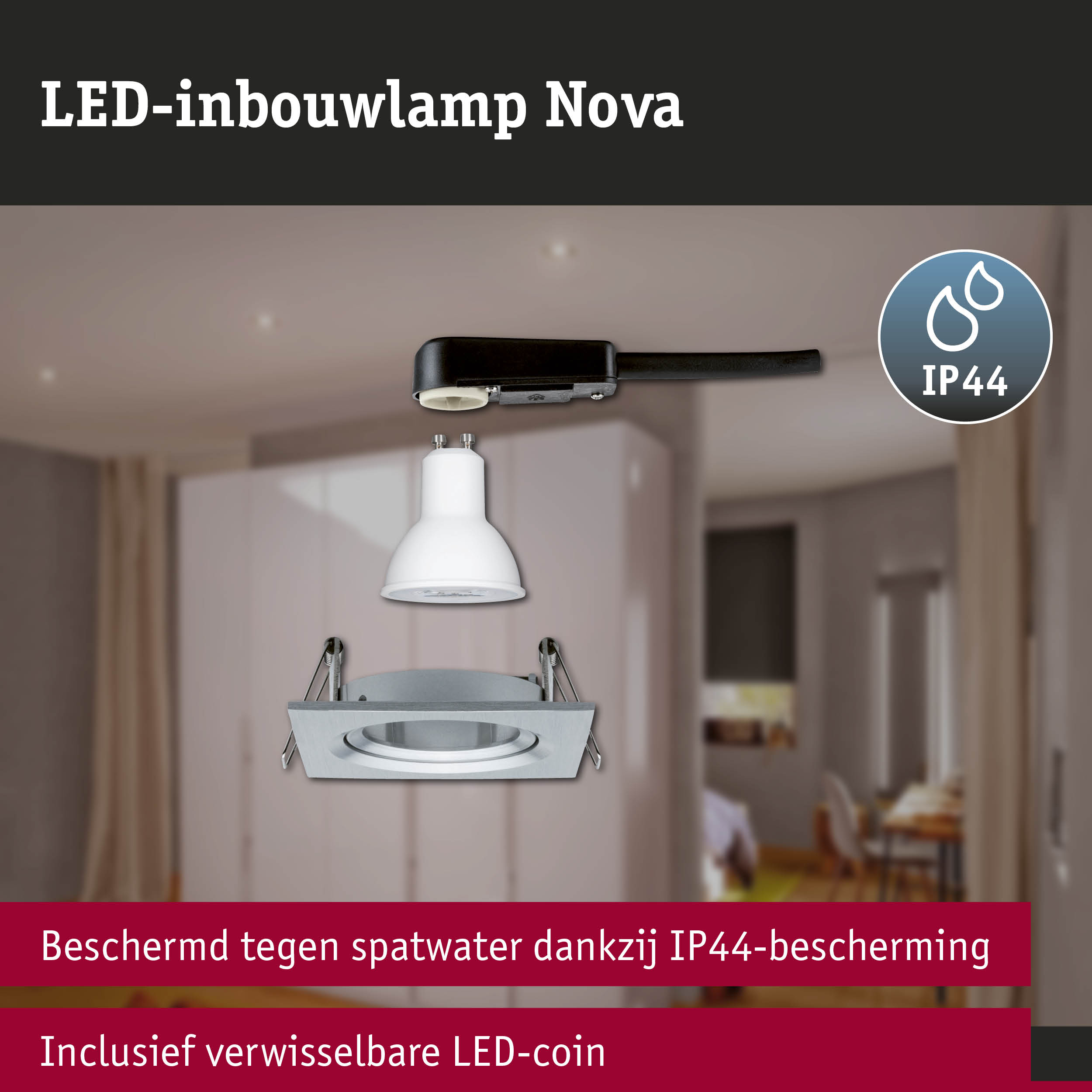 LED-inbouwlamp 3-Step-Dim Nova Basisset zwenkbaar hoekig 84x84mm 50° GU10 3x6,5W 3x460lm 230V dimbaar 2700K Alu gedraaid