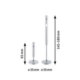 Adjustable silver aluminum rod holders with 35 mm diameter and height measurements for LED lighting.