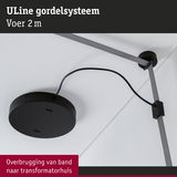 Zwart ULine gordelsysteem met grijze band voor plafondmontage, geschikt voor verlichting en stroom