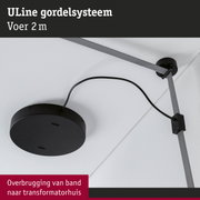 Zwart ULine gordelsysteem met grijze band voor kabeloverbrugging aan het plafond