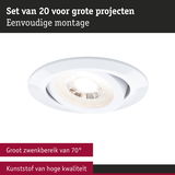 Witte inbouwspot van hoogwaardig kunststof met 70° zwenkbereik voor grote projecten