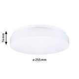 Plafonnier rond blanc en plastique de 255 mm de diamètre et 74 mm de hauteur, éclairage LED
