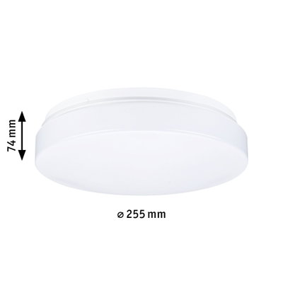 Runde weiße Deckenleuchte aus Kunststoff mit 255 mm Durchmesser und 74 mm Höhe, LED Licht