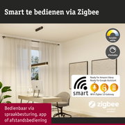 Modern kantoor met zwarte slimme hanglamp, Zigbee compatibel en dimbare LED-verlichting