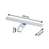 Chrome-colored LED mirror light 300 mm long and 37 mm high for bathroom lighting