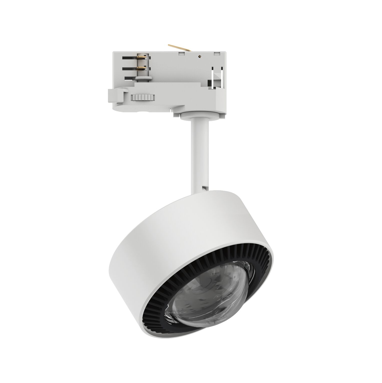 Weißer LED-Spot aus Kunststoff mit schwarzem Lüfterring, moderner Einbaustrahler für Innenräume