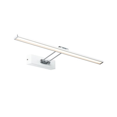 Moderne weiße LED-Wandleuchte mit verstellbarem Leuchtbalken und Chromhalterung für Wohnräume