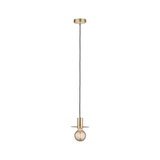 Moderne Pendelleuchte aus Messing mit schwarzem Kabel und sichtbarer Glühbirne für stilvolle Raumbeleuchtung
