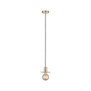 Moderne Pendelleuchte aus Messing mit schwarzem Kabel und sichtbarer Glühbirne für stilvolle Raumbeleuchtung