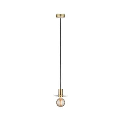 Moderne Pendelleuchte aus Messing mit schwarzem Kabel und sichtbarer Glühbirne für stilvolle Raumbeleuchtung