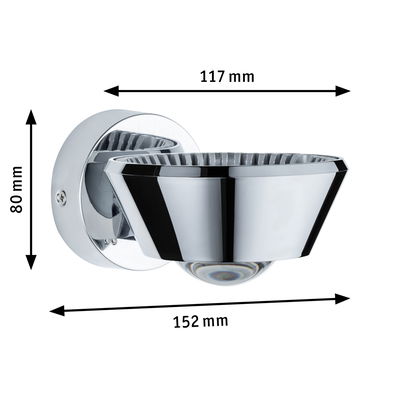 Chrome metal wall spotlight 152 mm long and 80 mm high for modern indoor lighting solutions