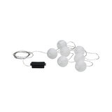 White LED string lights with 8 round lanterns and black battery pack for decorative lighting