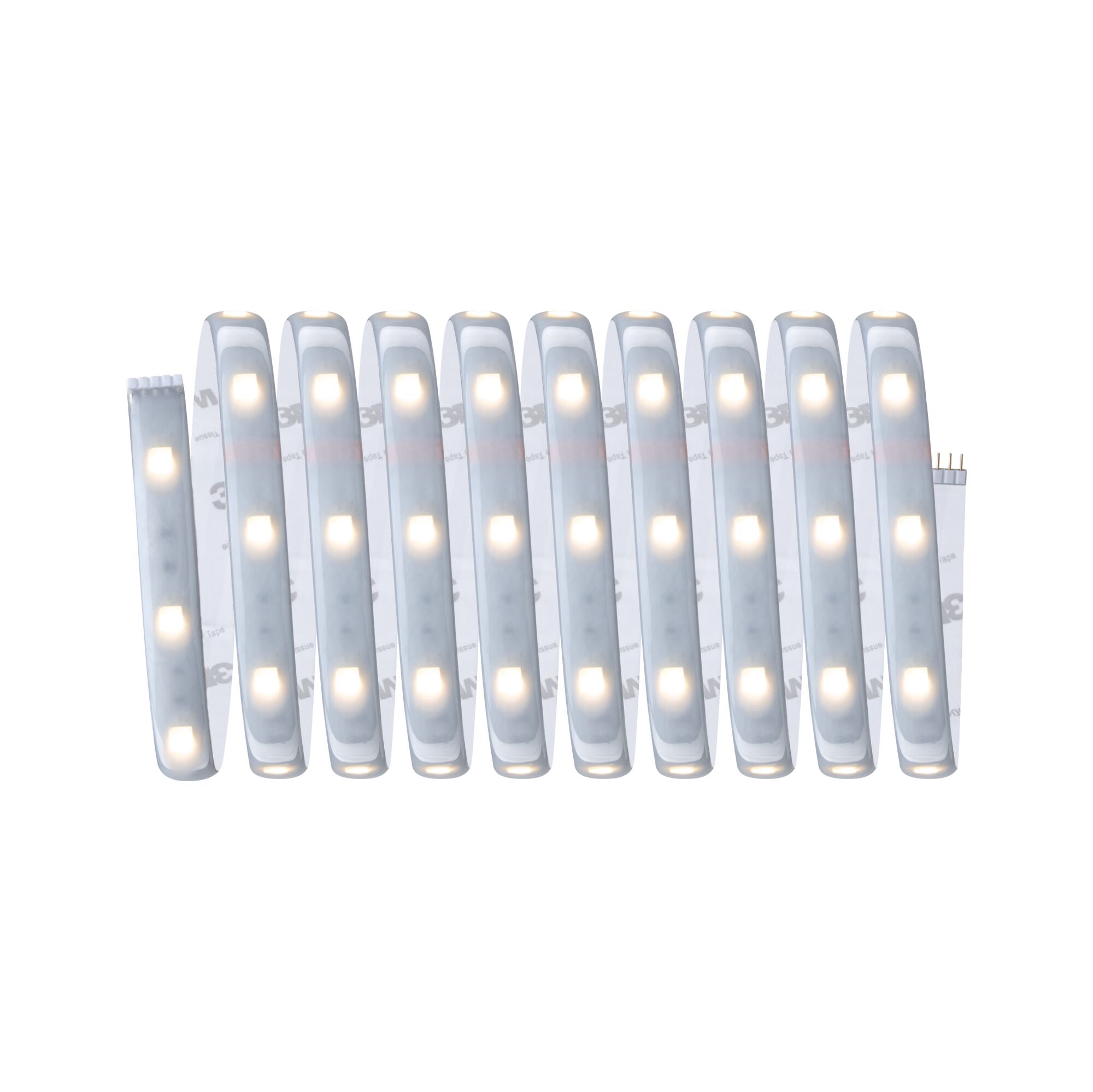 Bande LED flexible avec lumière blanc chaud et dos autocollant pour un éclairage polyvalent.