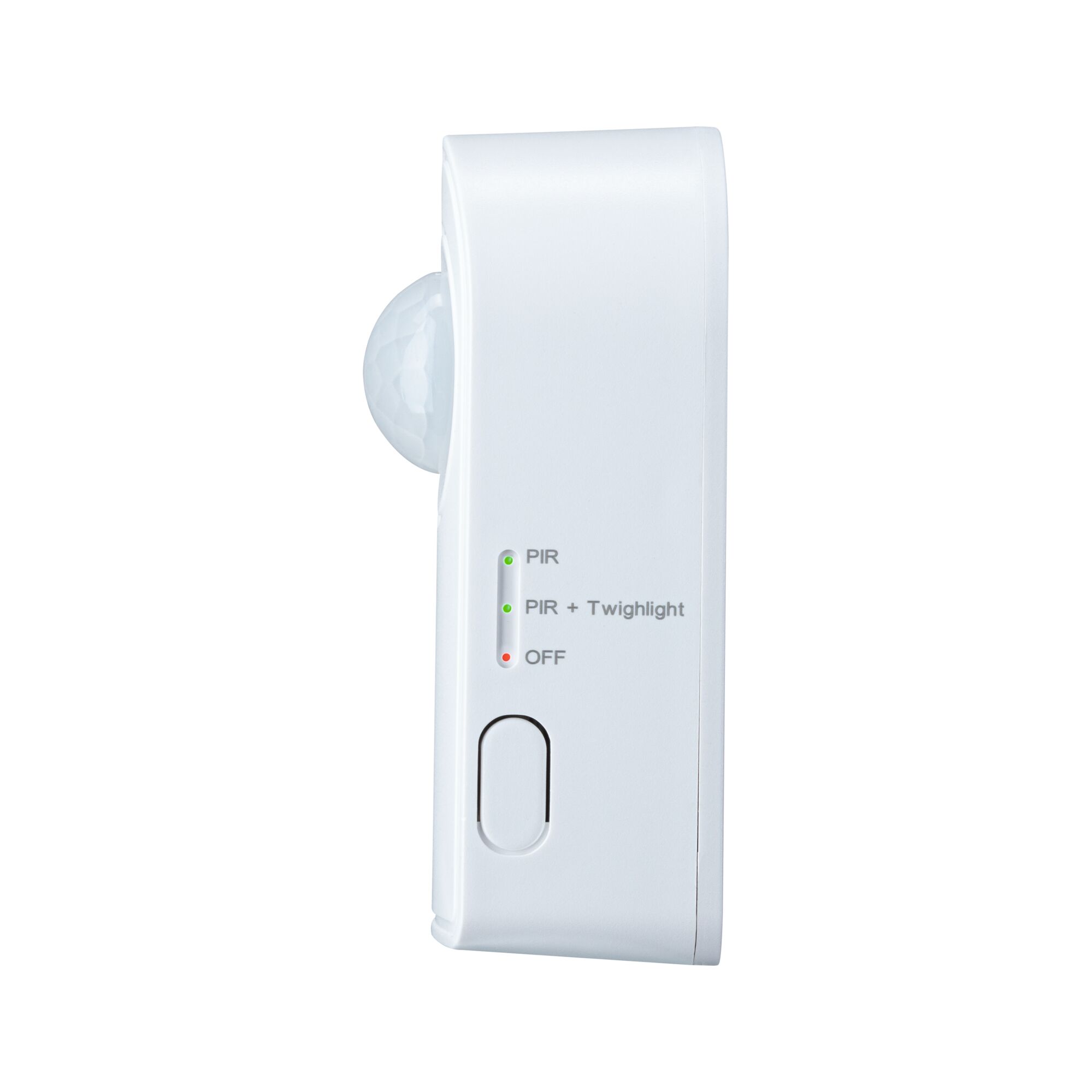 White PIR motion sensor with switch and LED indicator for indoor light control