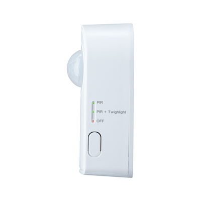 White PIR motion sensor with switch and LED indicator for indoor light control