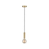 Moderne Pendelleuchte aus Messing mit schwarzem Kabel und sichtbarer Glühbirne für stilvolle Raumbeleuchtung