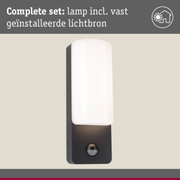 Zwarte buitenwandlamp met wit glas en bewegingssensor voor tuinverlichting