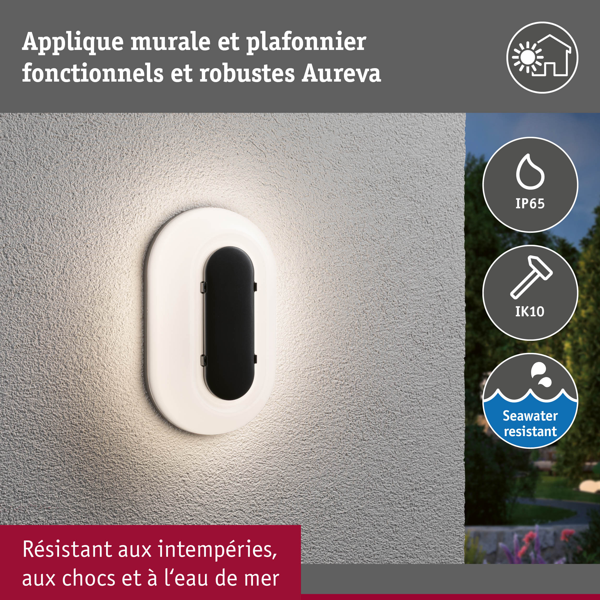 Applique d'extérieur LED Elunor IP65 allongée 122x212mm 2200 - 4000K 18,5W 1460lm 230V Anthracite/Blanc Polycarbonate